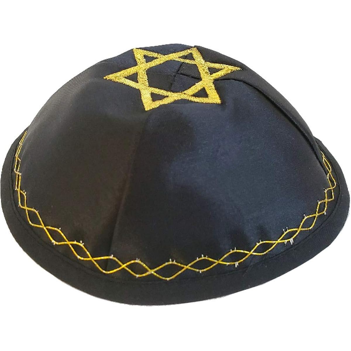 Holy Land Market Jewish Kippah Yarmulk Star of David Embroidered Satin (Blue and Gold Knit)