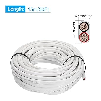 uxcell 2 Core 14AWG Duplex Marine Wire 50ft Tin Plated Copper Insulated Boat Cable with PVC Jacket for Automotive Boat Marine Speaker