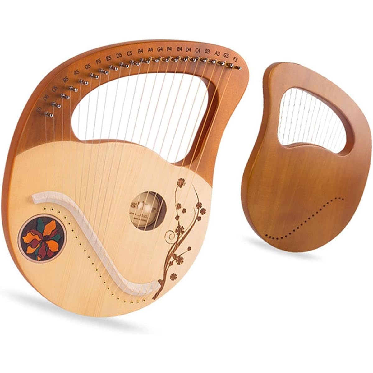 WowZza 1X 21 String Lyra Harp Wooden Instrument Beginner Lyra Harp with String Tuning Wrench