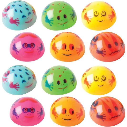 ArtCreativity Frog Poppers Set of 12 Pop Up Half Ball Toys Assorted Colors and Designs Old School Retro 90s Toys for Kids Birthday Party Favors Goodie Bag Fillers for Boys and Girls