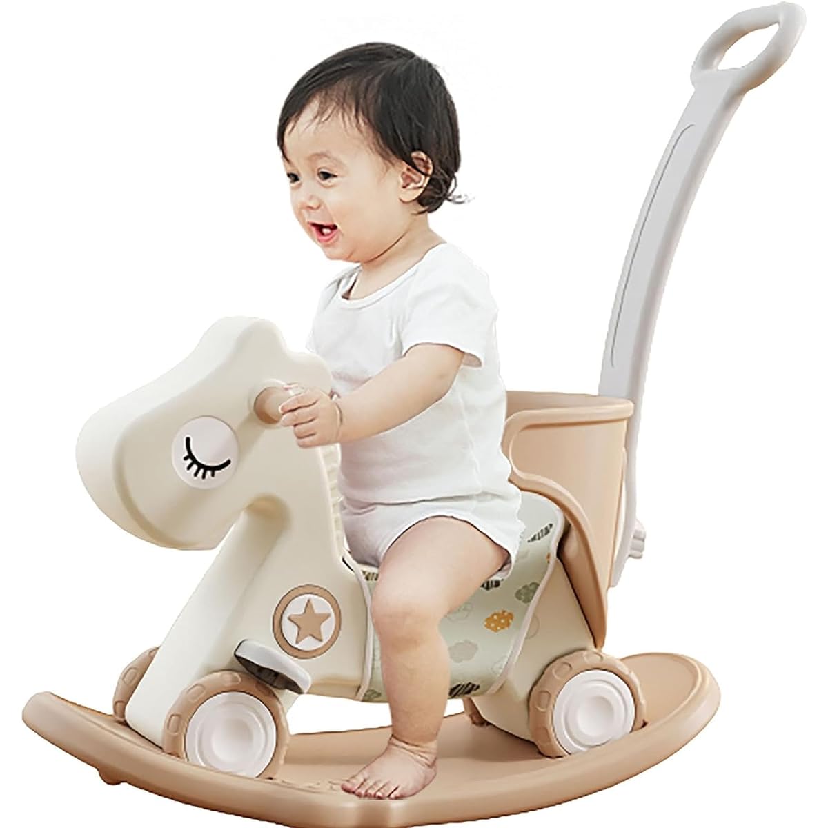 4 in 1 Rocking Horse Balance Bike Ride Toy for Toddlers 1-3 Baby Rocking Toy Baby Rocking Horse with Push Handle for Toddlers (B-Pink)
