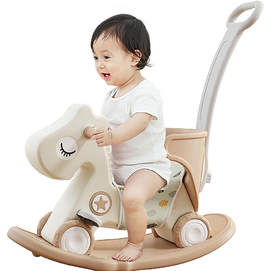 4 in 1 Rocking Horse Balance Bike Ride Toy for Toddlers 1-3 Baby Rocking Toy Baby Rocking Horse with Push Handle for Toddlers (B-Pink)