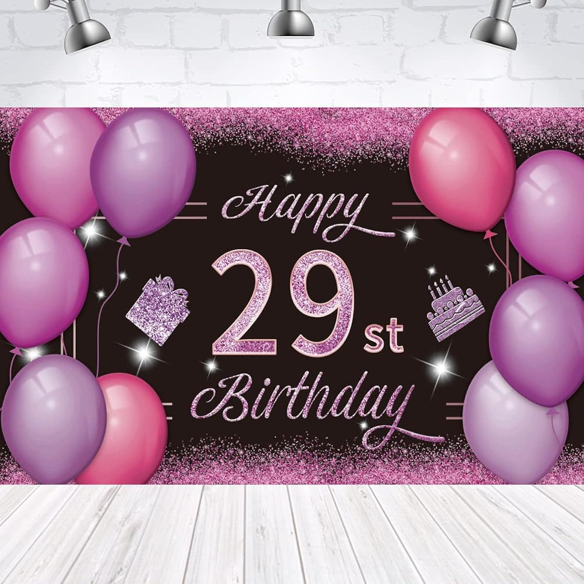 Happy 29st Birthday Backdrop Banner Pink Purple 29 Sign Poster 29th Birthday Party Supplies Favors Photo Booth Photography Background Birthday Party Decorations 72.8 x 43.3 Inch