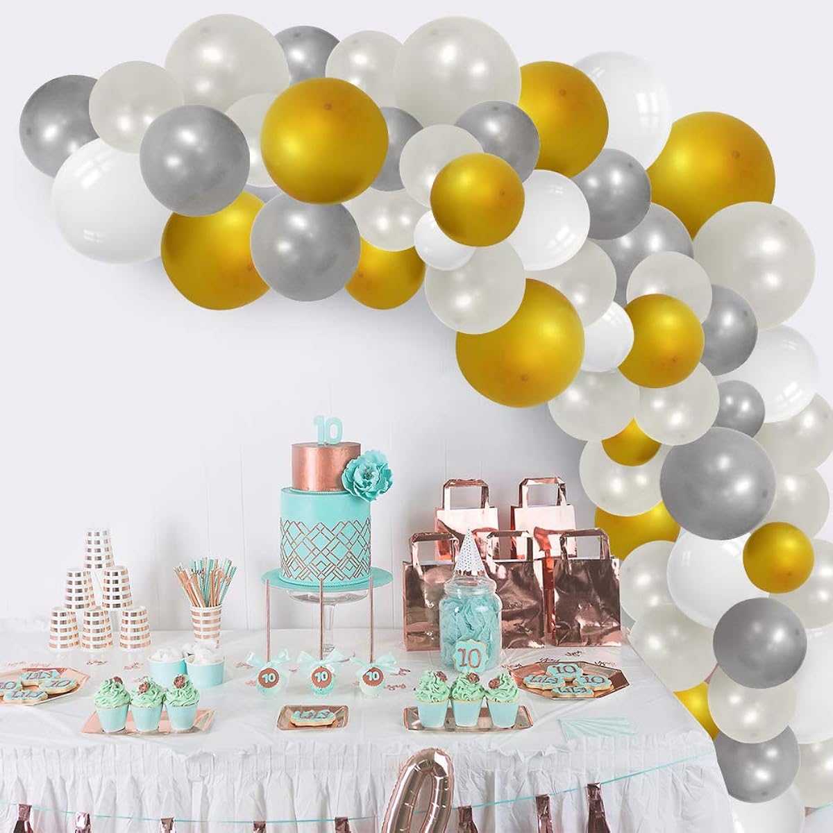 NIUBER Balloon Arch Kit White Gold Silver Balloon Garland Arch Kit 105 Pieces Latex Balloons for Women Men Graduation Party Wedding Birthday Decoration