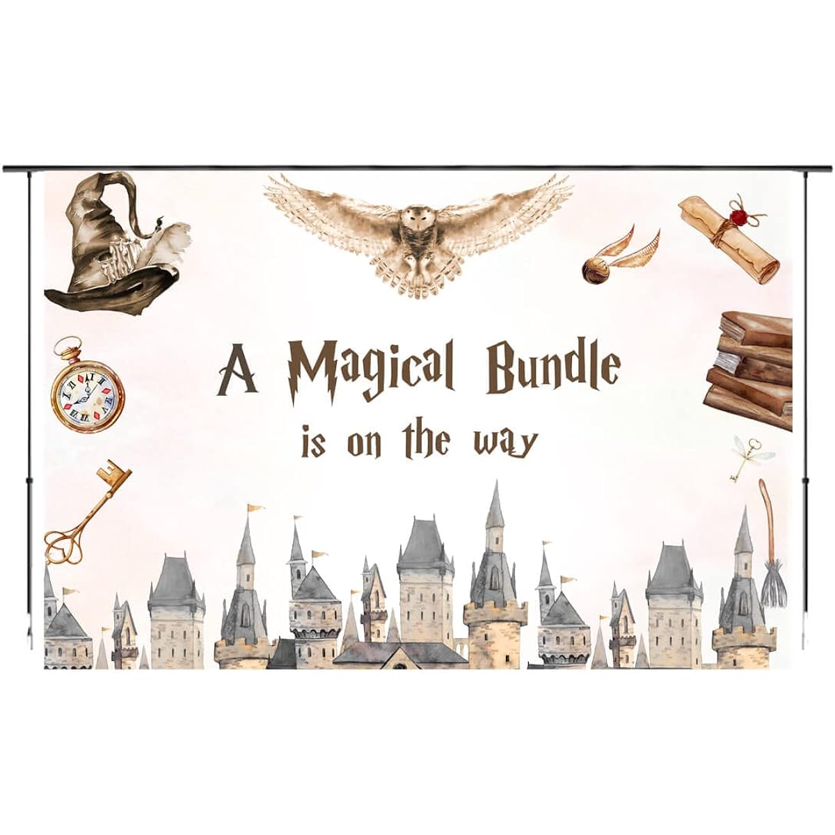 Magical Wizard Backdrop Boys Girls Magical Bundle is On The Way Happy Birthday Baby Shower Party Photography Backdrop Kids Wizard Cake Table Banner Decoration 10x7ft