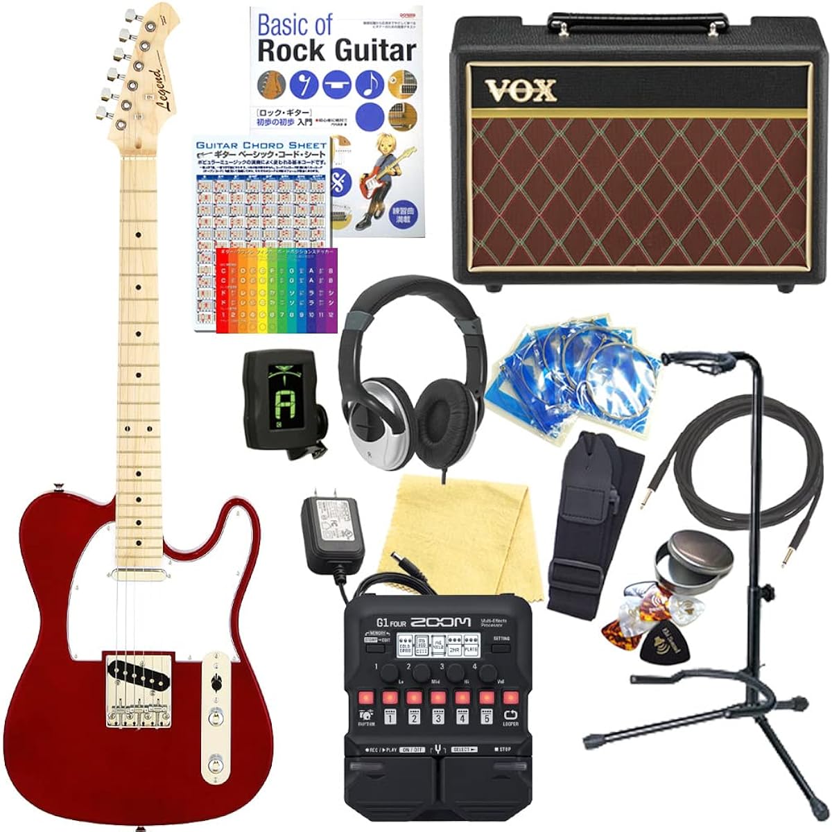 Electric guitar beginner set Telecaster type 18-piece set with VOX amp Legend LTE-Z CA/M [ZOOM G1Four multi-effector included]