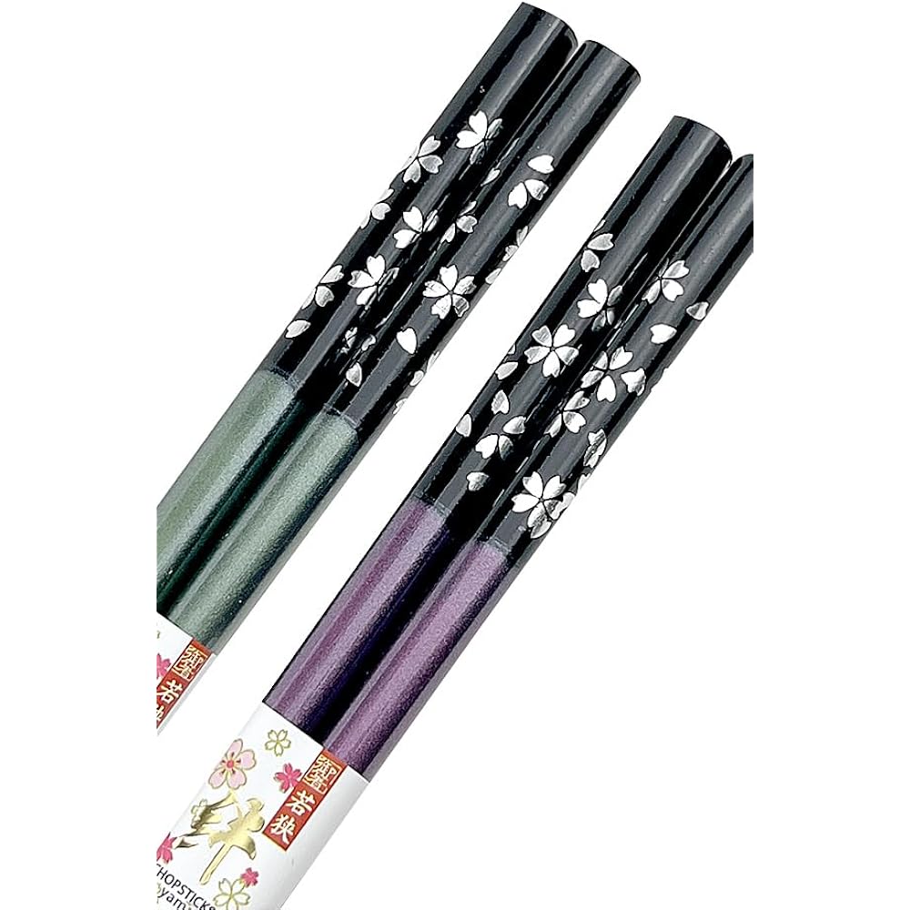 Married Couple Chopsticks Dish Washing Ginmaizakura Green Purple Unisex Size Paulownia Box and Wrapping Included Golden Wedding Anniversary Present Gift Celebration [60]