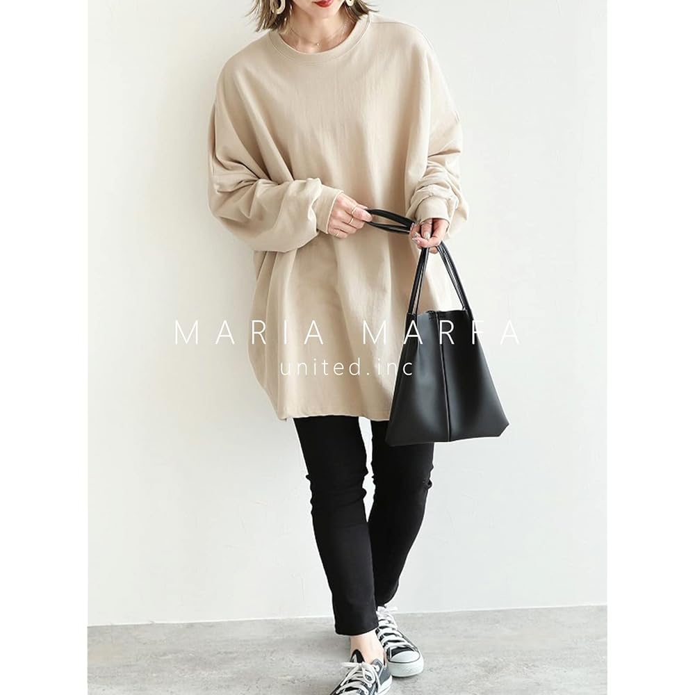 [MARIA MARFA] Women's Sweatshirt, Simple, Plain, Loose, Oversized, 3S-M09