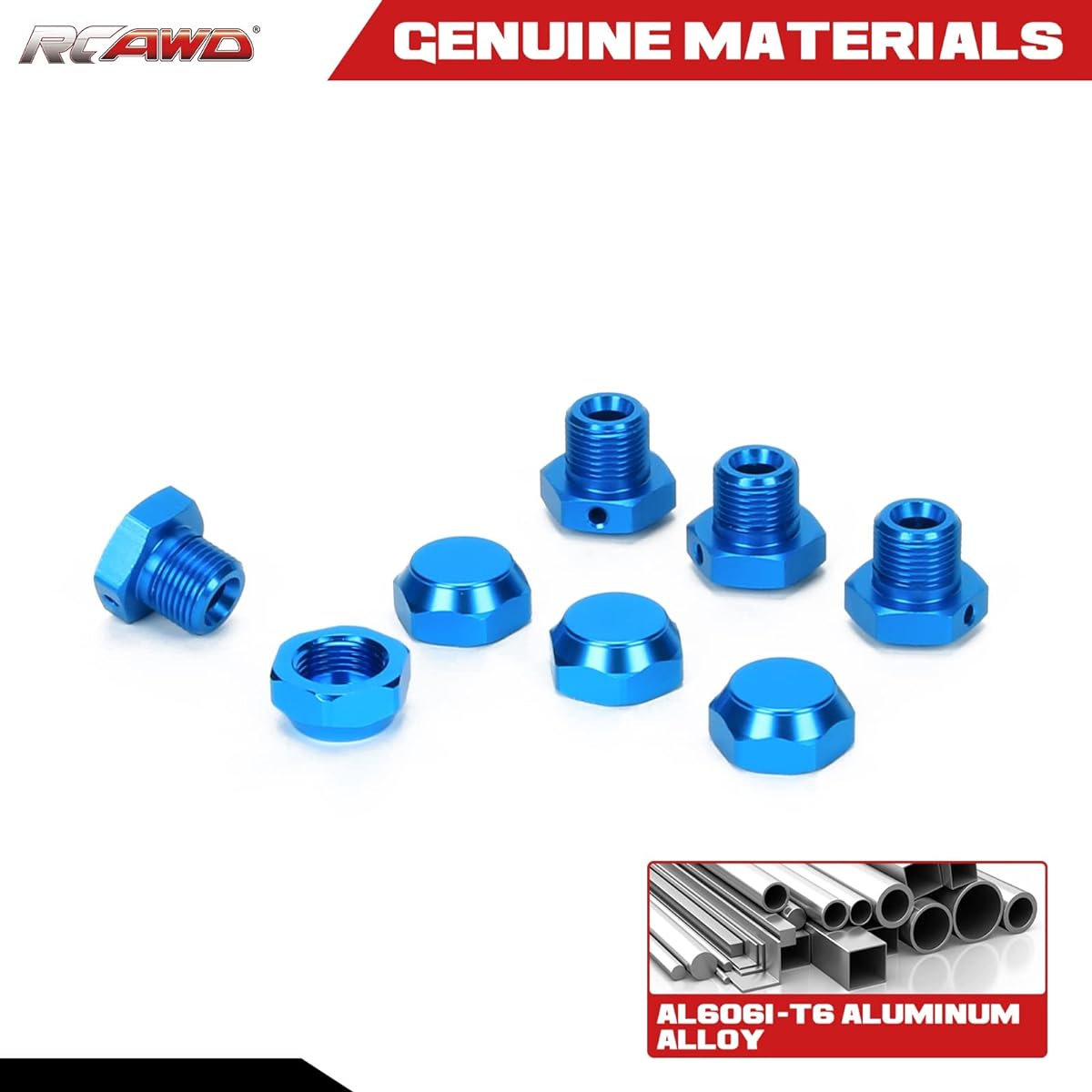 RCAWD Aluminum Alloy Wheel Nuts 17mm Wheel Hex Hub Adapter 17mm 1-8 for Arrma 3s 4S 6S Blx&Mega550 (Blue)