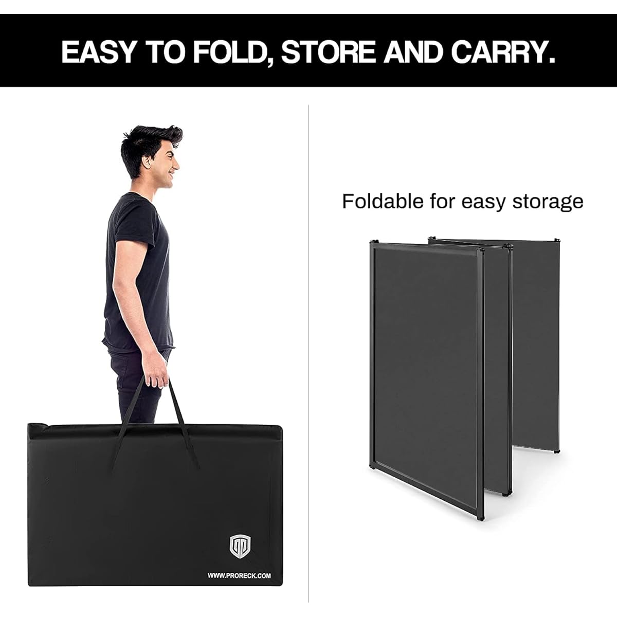 PRORECK DJ Foldable Facade Portable Event Booth Panel with 4 Removable Black Metal Frame Projector Display Scrim Panels with Carry Bag (Black & White)