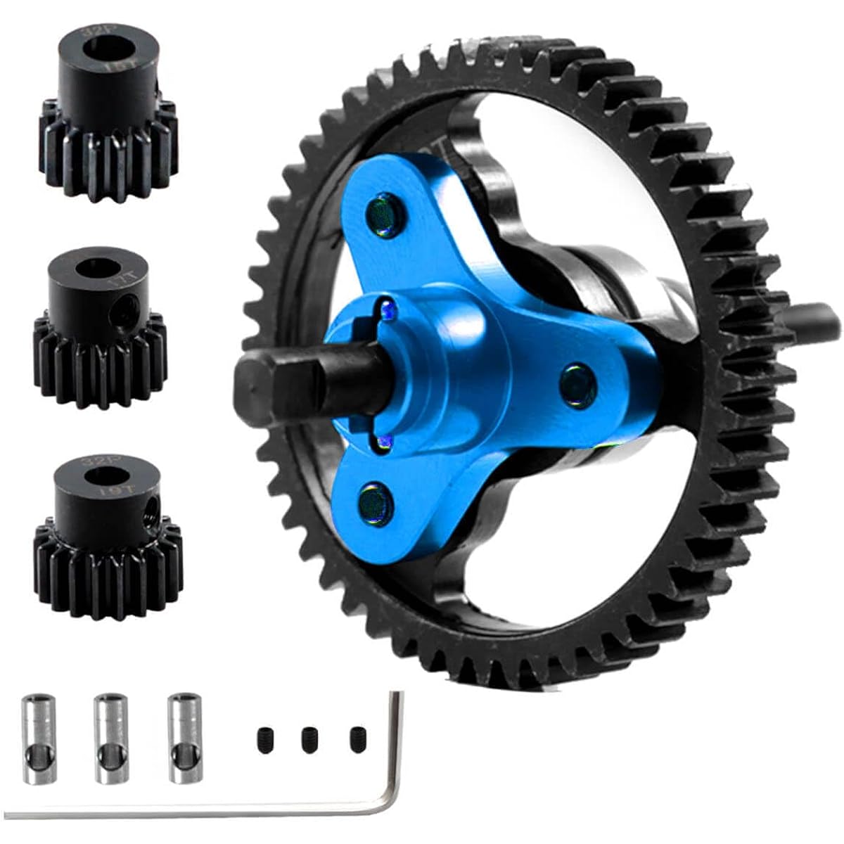 RCMYou Metal Slipper Clutch 52T Spur Gear (32 Pitch) 15T/17T/19T Pinion Gear Upgrade Parts for 1/10 Slash/Stampede/Razzler 4X4 VXL Metal Slipper Clutch Hop-up Replacement for 6878 Blue