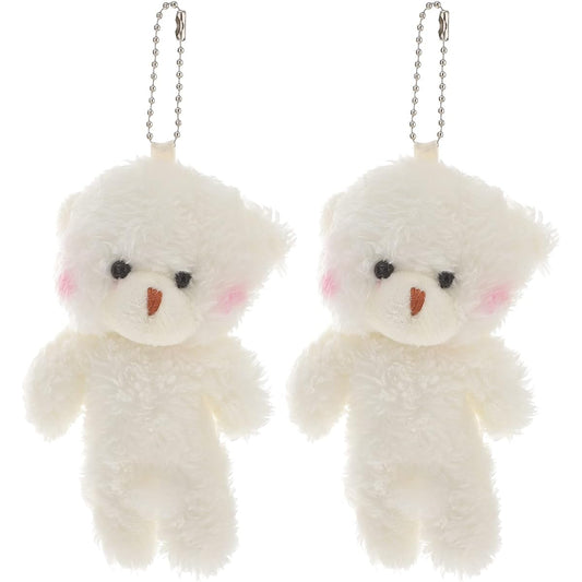 TOYANDONA Mini Stuffed Teddy Bear Toy Stuffed Animal Small Jointed Bear Soft Animal Toy Purse Bag Hanging Pendant Key Chain Birthday Cake Wedding Party Favors White 2pcs