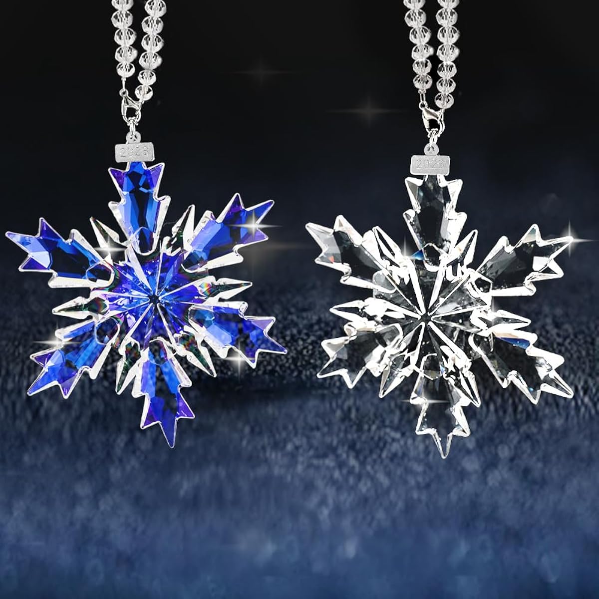 SIYOUKI Crystal Snowflake Annual Edition Ornament Set 2023 Crystal Clear Angel Christmas Ornament Festive Ornament Gift (2-J Set)