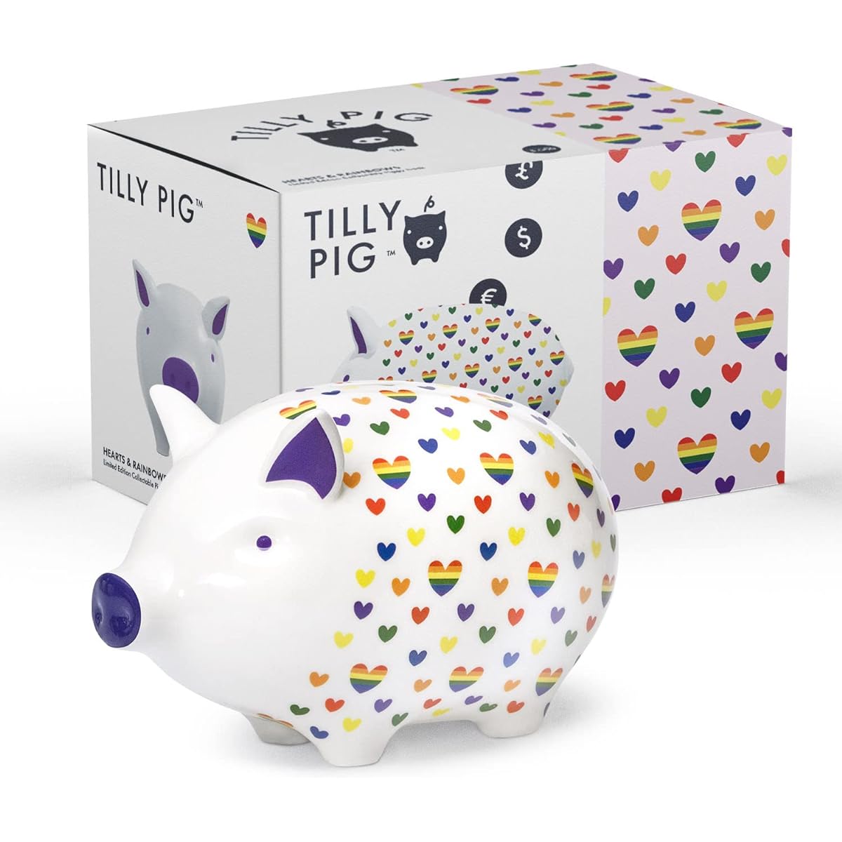 Tilly Pig Ceramic Piggy Bank for Boys, Girls, and Adults - Rainbow Pride LGBTQ+ Piggy Bank