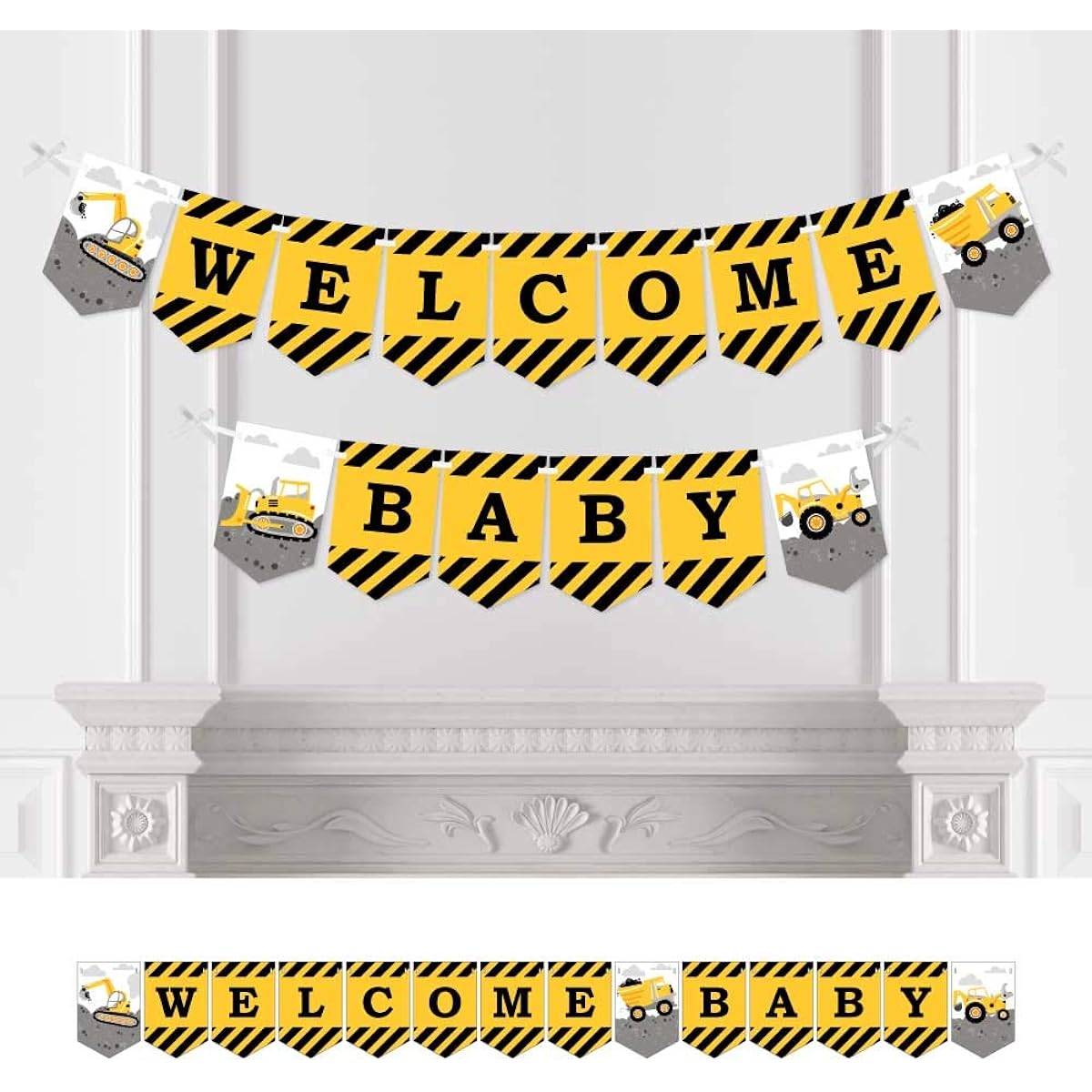 Big Dot of Happiness Dig It - Construction Party Zone - Baby Shower Bunting Banner - Party Decorations - Baby Welcome