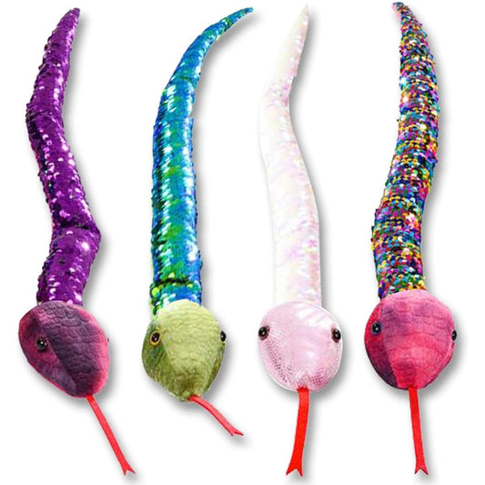 ArtCreativity Flip Sequin Snake Toys for Kids, Set of 4, Color Changing Sequined Plush Snakes, Jungle Party Supplies, Animal Birthday Favors for Boys and Girls, Cute Nursery Decor, 26 Inch