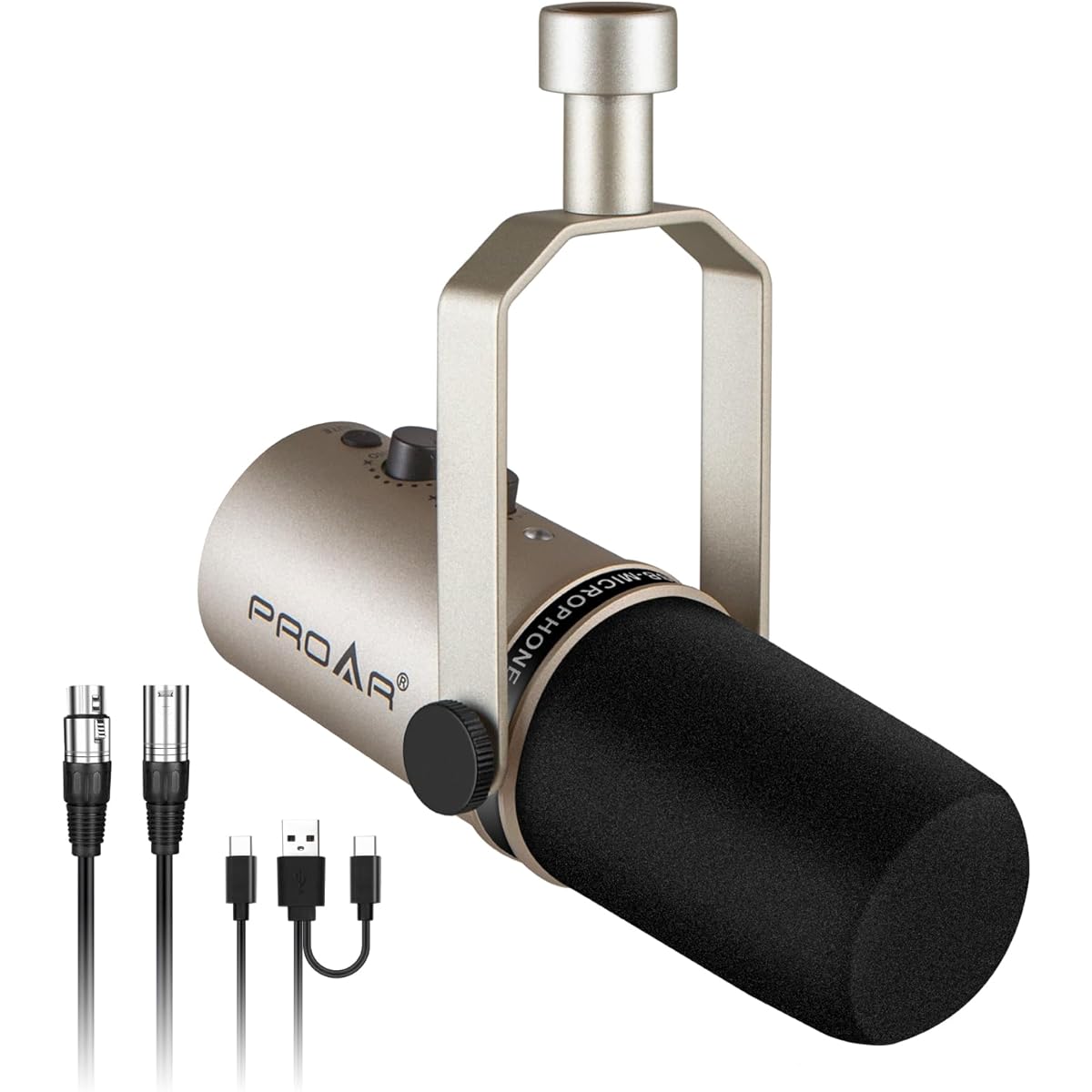 PROAR USB/XLR Podcasting Dynamic Microphone, Professional USB Gaming Microphone for PC Computer with Noise Cancellation, Metal XLR Streaming Microphone Kit for Vocal/Instrument Recording/Voiceover/YouTube