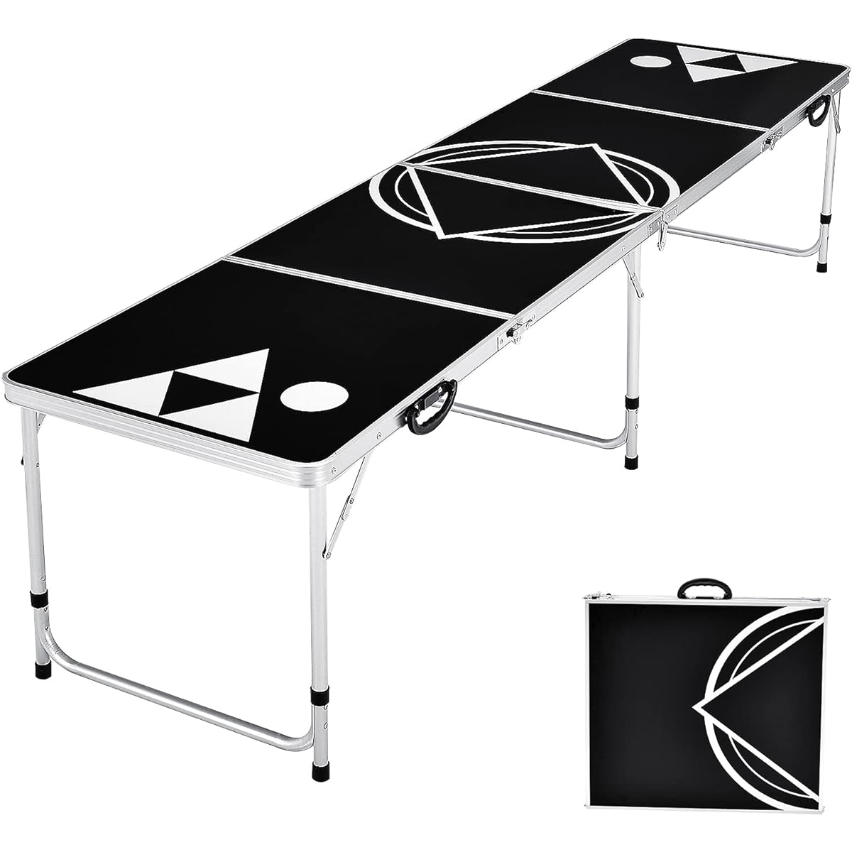 Goplus 8ft Portable Beer Pong Table, Foldable Party Pong Tailgate Table with 2 Adjustable Heights and Carry Handle, Party Drinking Game Table for Outdoor & Indoor Use