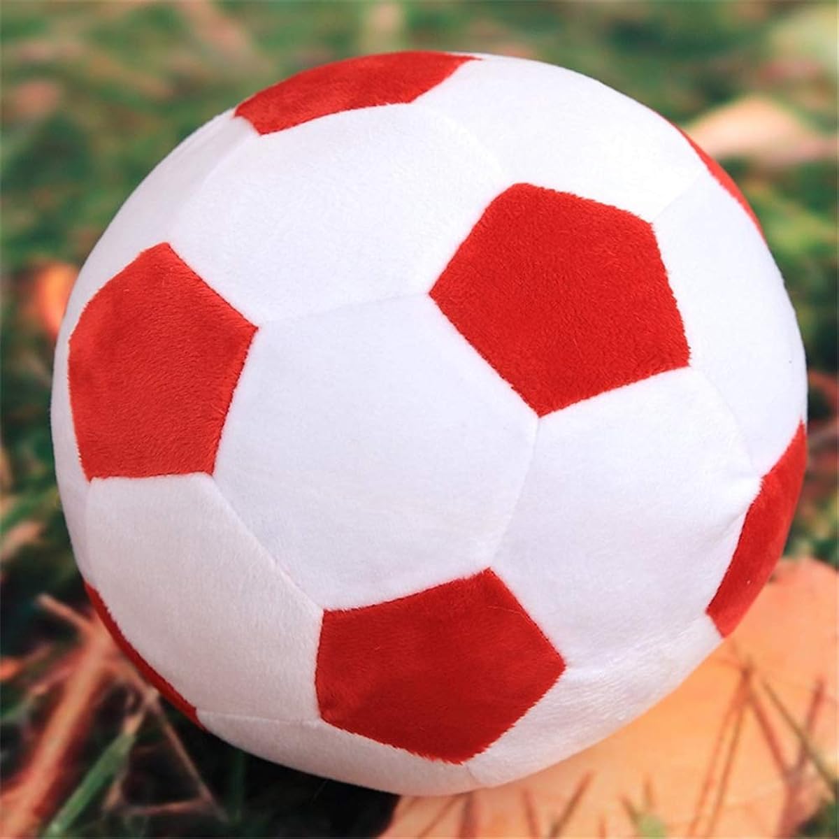 AOQI Plush Soccer Ball Fluffy Stuffed Animal Pillow Soft Plush Soccer Ball Pillow Durable Soccer Ball Stuffed Animal Toy Soccer Ball Gift for Kids Boys Baby (Red - White 17.7inch/45cm)