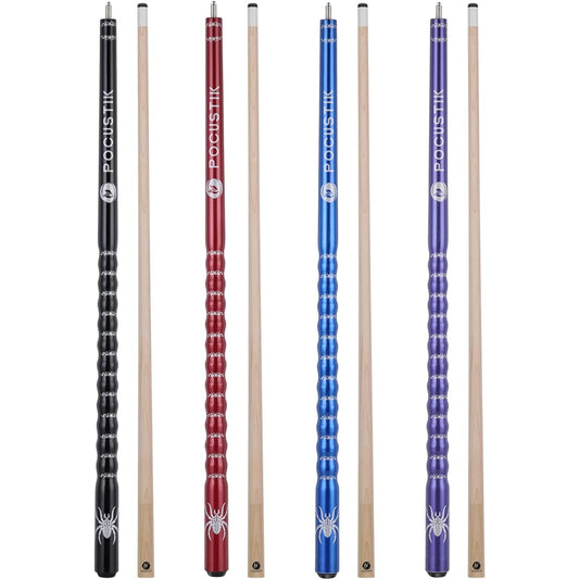 POCUSTIK Pool Stick Set of 4 58 Inch 2 Piece Pool Cue Ergonomic Canadian Maple Billiard Cue Sticks for Men and Women Purple Black Blue Wine 18 19 20 21oz