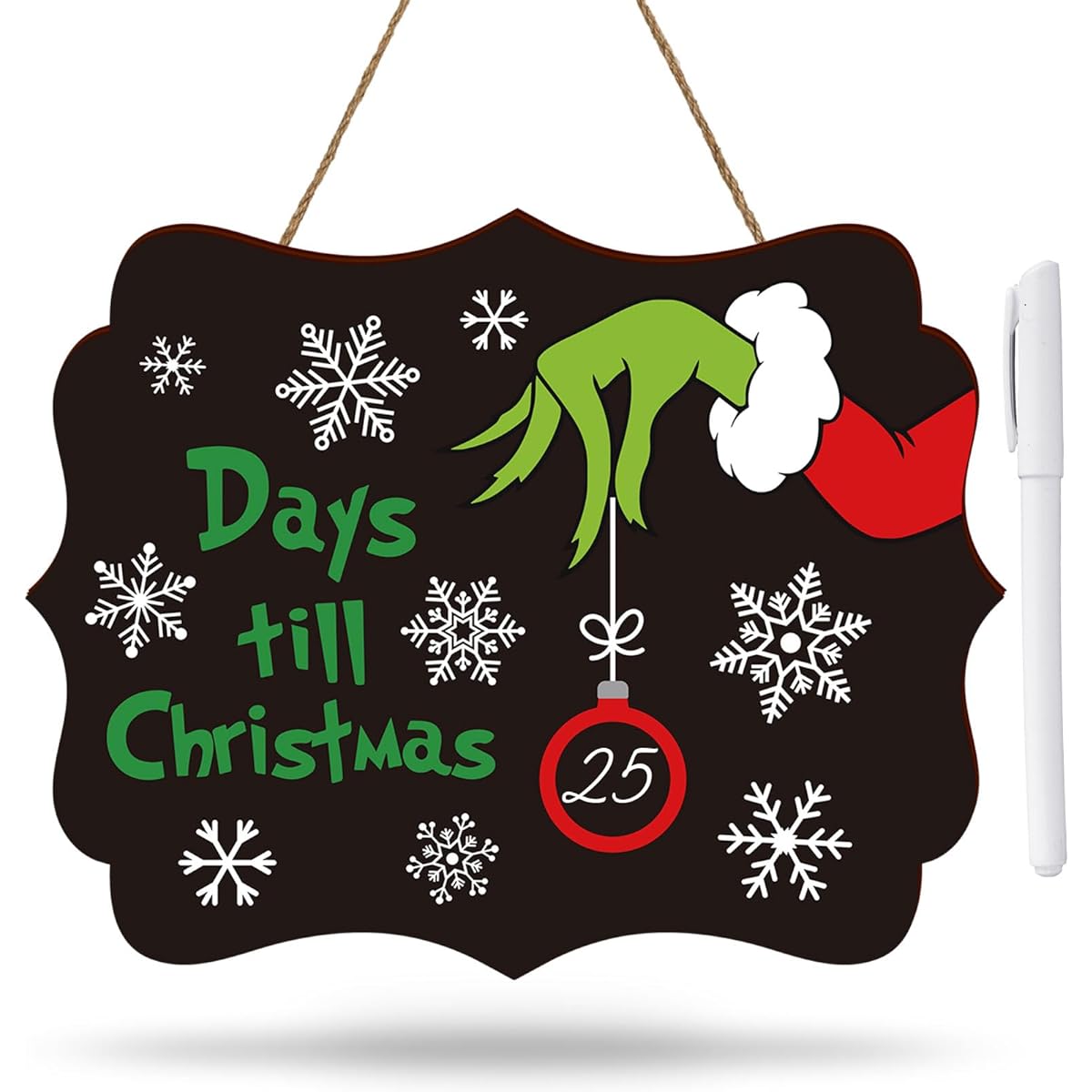 Whaline Christmas Countdown Advent Calendar Christmas Wall Decor Christmas Funny Cartoon Characters Countdown Christmas Advent Chalkboard Christmas Wooden Hanging Sign Christmas Holiday for Home Office Shop