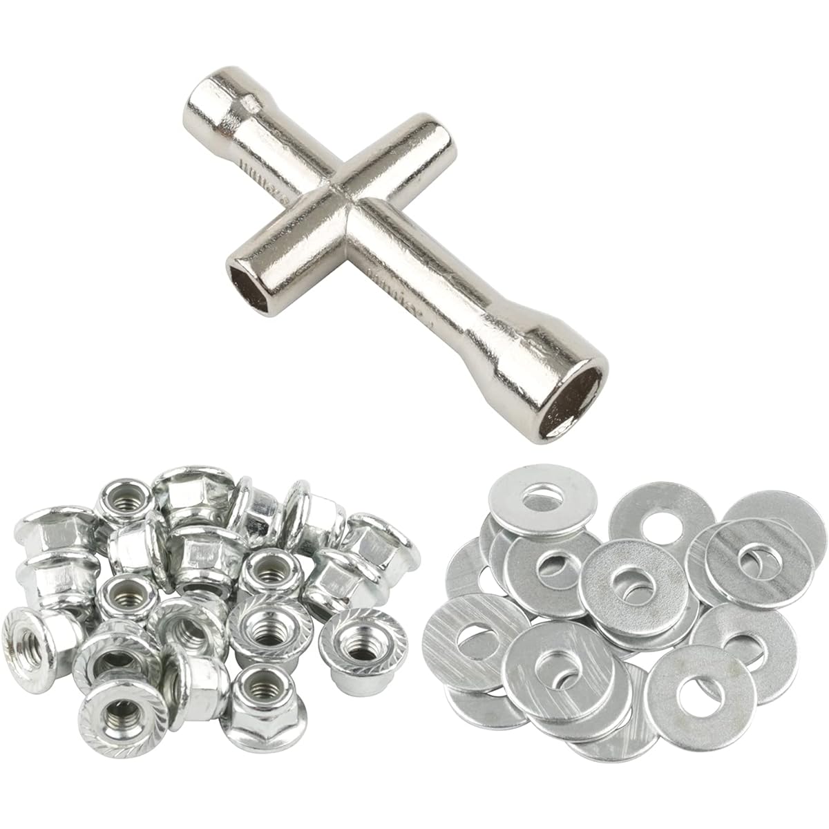 Rchobbytop 20 Pairs M4 Lock Nuts Serrated Flange with Nylon Insert and M4 Flat Washer Cross Socket Wrench for 1/10 Traxxas Axial HPI Redcat HSP Model RC Vehicle Wheels Silver