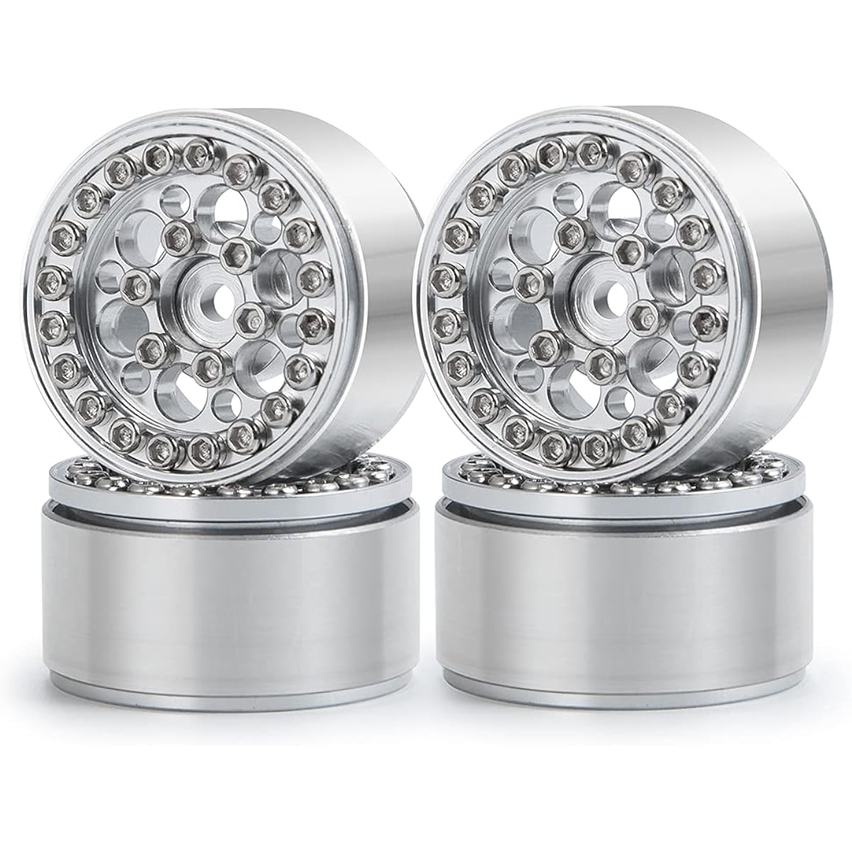 RC-Hub Alloy 1" Beadlock Wheel Rim Hub 28.5mm for 1/24 Axial SCX24 90081 RC Crawler Car (Silver) 4pcs