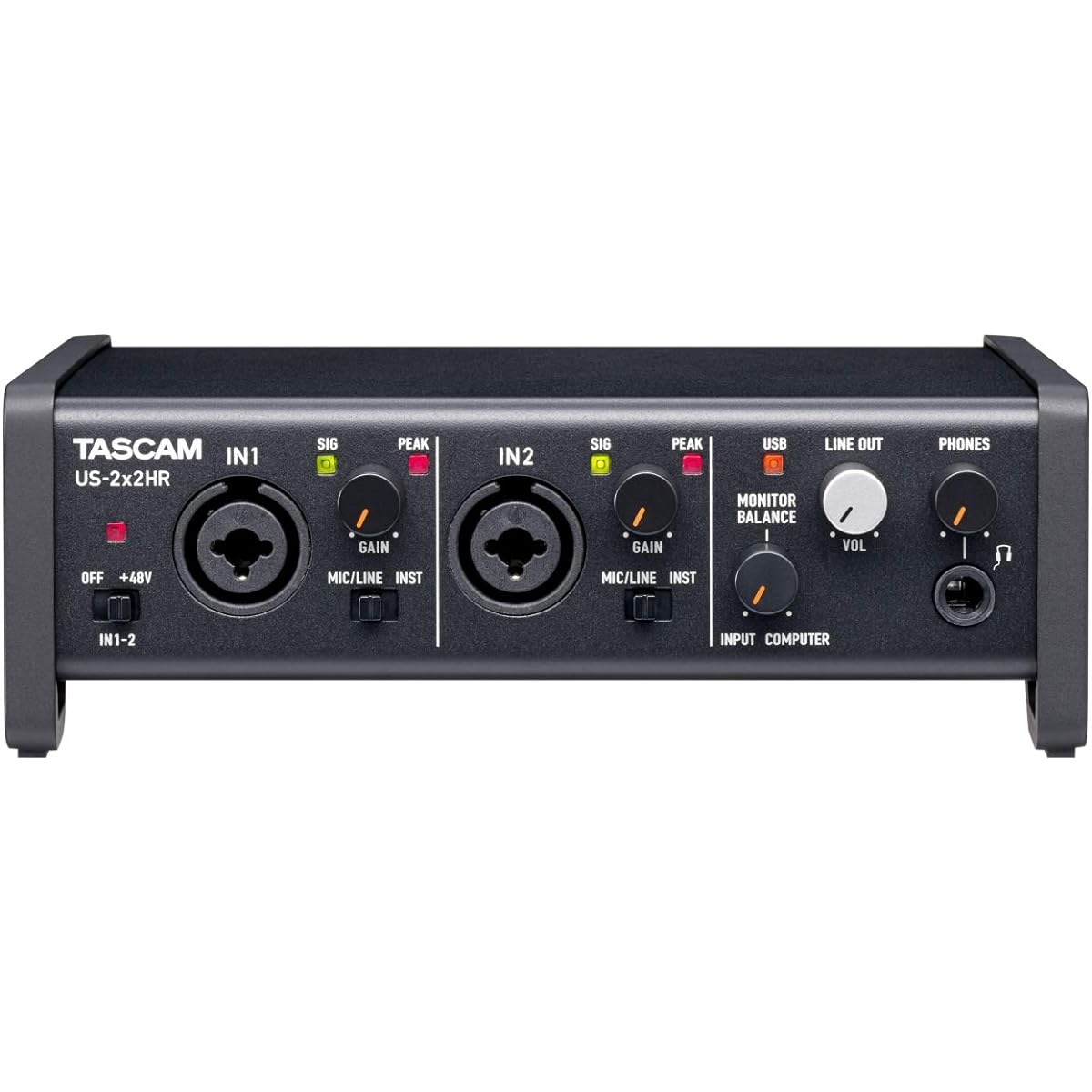 TASCAM US-2X2HR 2Mic, 2IN/2OUT 24bit/192kHz High Resolution USB Audio/MIDI Interface for YouTube Music Production Live Streaming DTM
