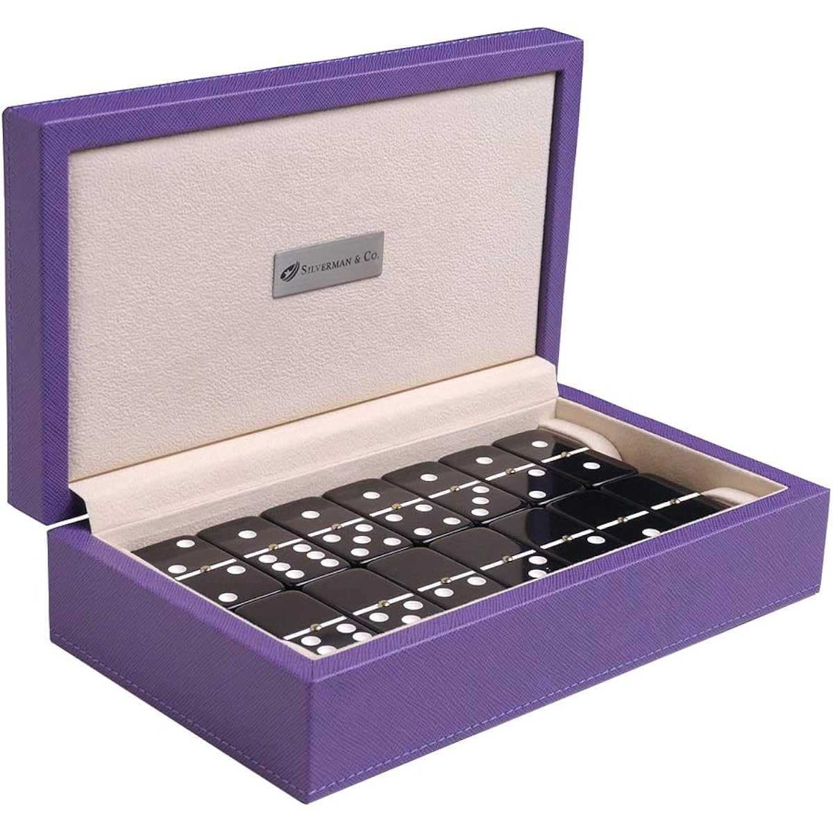 Silverman & Co. Double 6 Large Black Domino Set - Purple Case