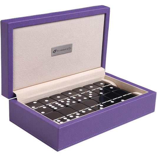 Silverman & Co. Double 6 Large Black Domino Set - Purple Case