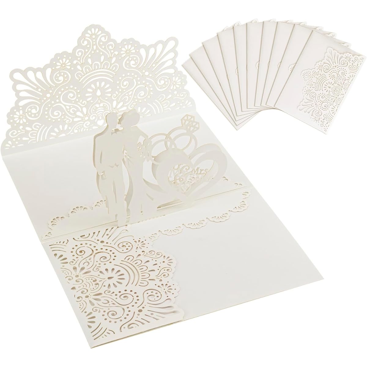 Bajayvovo 10 Pieces Laser Cut Wedding Pop Up Cards - Pop Up Wedding Cards for Couples with Envelopes 6.9 x 4.5 Inches