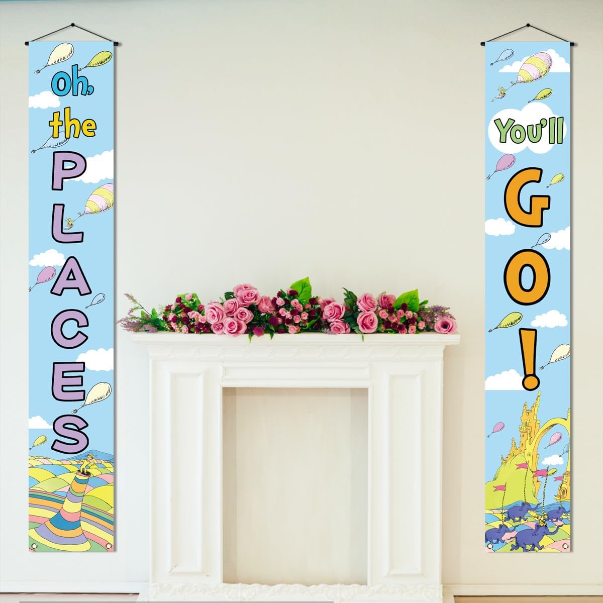 Sunwer Oh The Places You'll Go Porch Banner Dr. Seuss Graduation Travel Theme Party Entryway Wall Backdrop Decoration