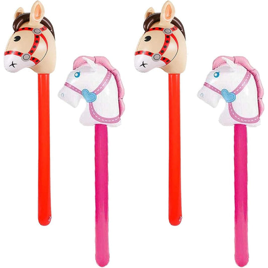 4 Pack Inflatable Sticks Horse, Pony Horse Christmas Western Cowboy Horse Baby Shower Birthday Theme Party Decoration Supplies Inflatable Horse Head Costume Stick (37inch)