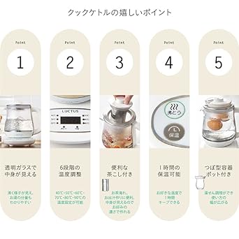 LALALUCTUS Cook Kettle, 800ml, 6 Temperature Adjustment Levels, Insulation Function, Glass Kettle, Hot Water Bath, Urn Type Container Pot, Comes with Tea Strainer SE6300