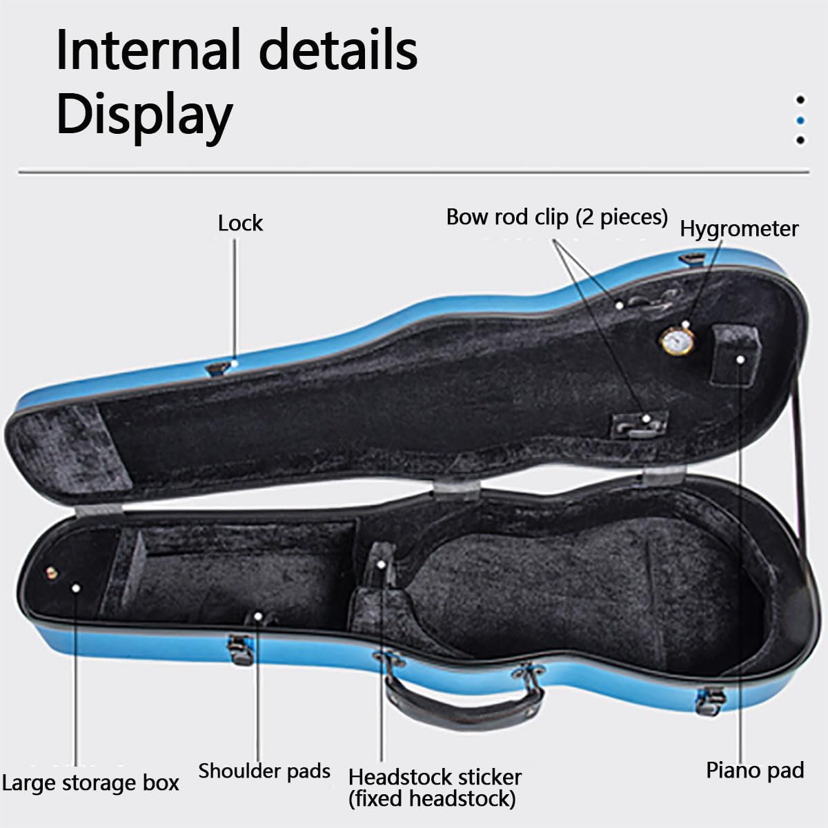 Violin Case Full Size 4/4 Hard Case, Lightweight Carbon Fiber with Built-in Hygrometer and Shoulder Strap Multicolor, Black