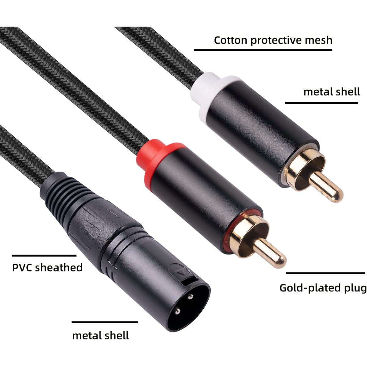 Dual RCA to XLR Male Y Splitter Patch Cable Unbalanced 2 RCA/Phono Plug to 1 XLR Splitter Duplicator Lead Y Cable Adapter - 3ft/1m