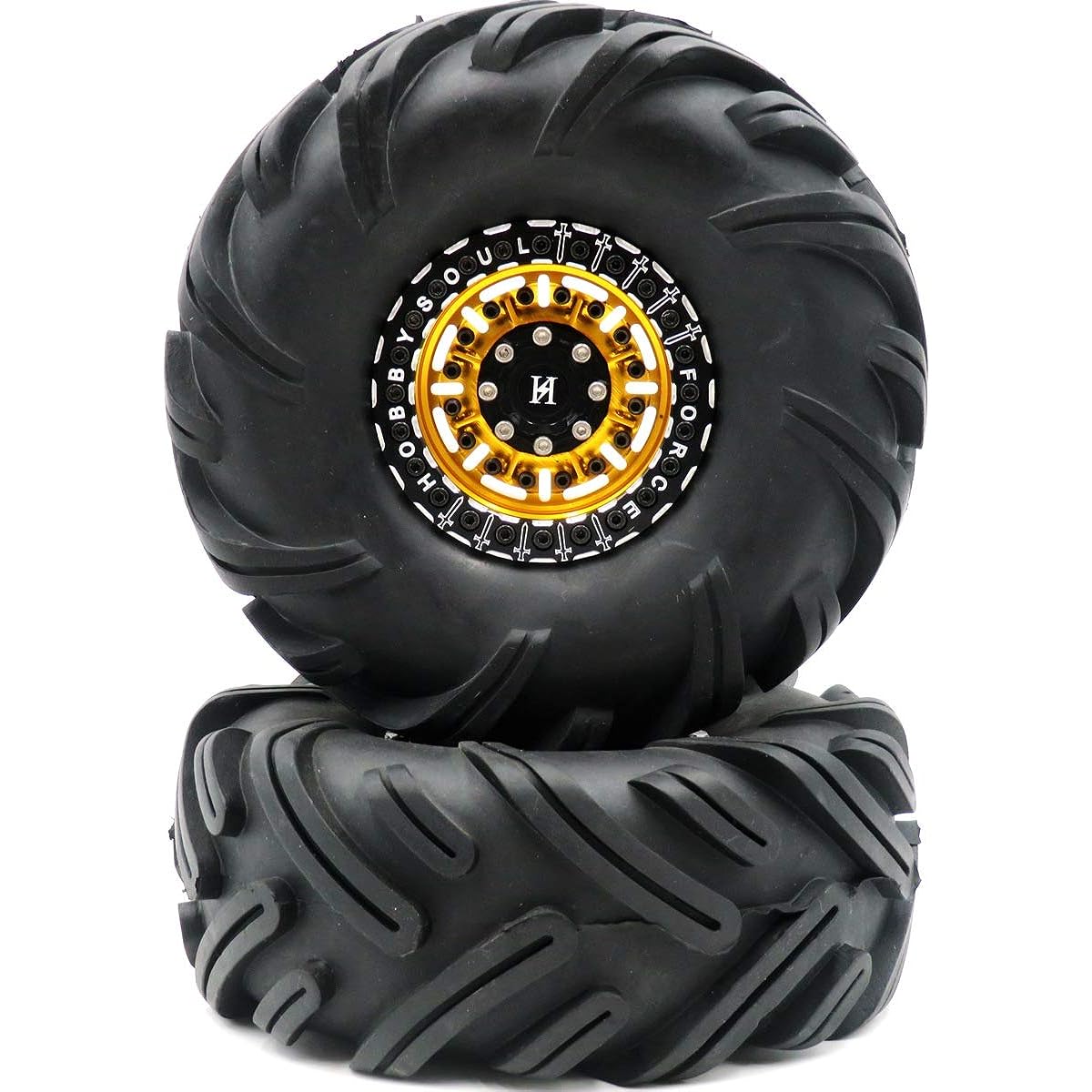 2pcs 2.2 Mud Terrain Tires Tractor Tread Tires 135mm & Aluminum Alloy Force 2.2 Beadlock Wheel Rims Hex 12mm