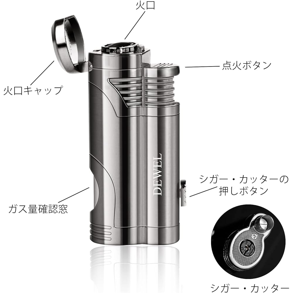 DEWEL Turbo Lighter, Jet Lighter, Cigar Lighter, Gas Injection Type, One-Touch Windproof Burner, Turbo Flame, Torch Lighter, Gas Lighter (No Oil), Father's Day Gift for Men, Stylish…