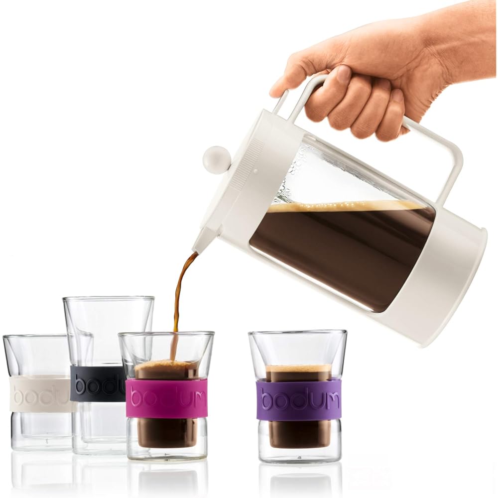 BODUM Coffee Maker Coffee Press BEAN French Press Coffee Maker 1000ml Off White Stainless Steel Filter Glass Beaker Immersion Type Coffee Locking Lid [Genuine Product] 11376-913
