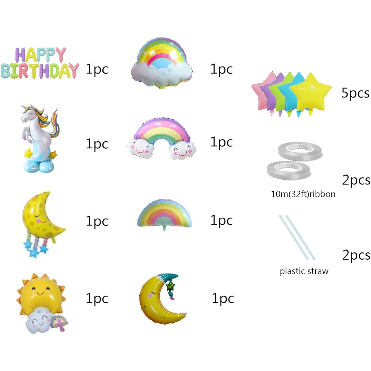Kids Birthday Cartoon Balloon Decoration Party Balloon Banner Animal Unicorn Moon Cloud Shape Rainbow Balloon Surprise Your Kids Birthday Party Suitable for Girls and Boys