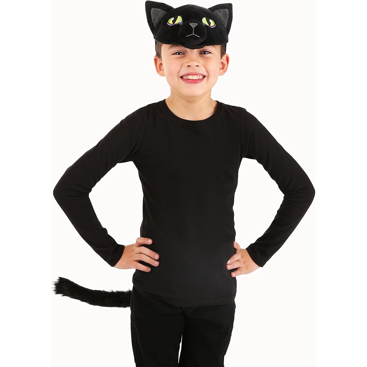 Cat Plush Headband & Tail Costume Kit for Adults and Kids, Black