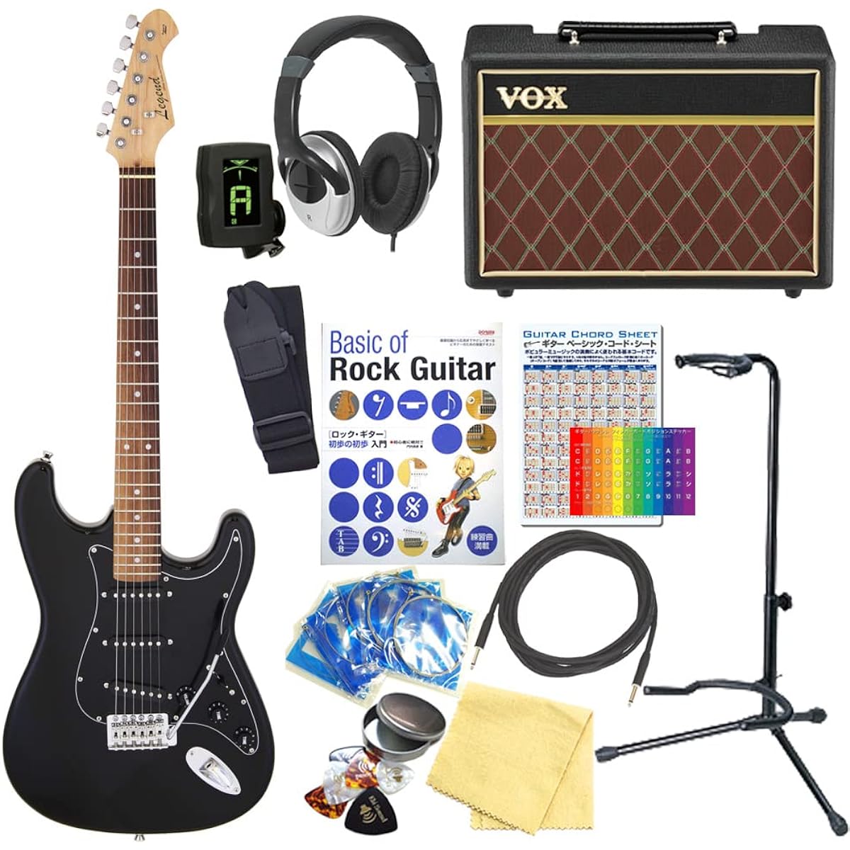 Electric Guitar Beginner Set, Legend LST-Z/BBK 13-piece set with VOX amp