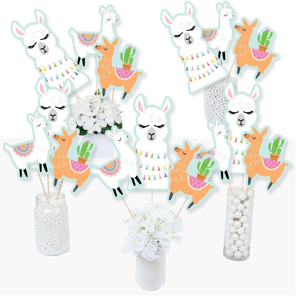 Whole Llama Fun - Llama Fiesta Baby Shower or Birthday Party Centerpiece Sticks - Table Toppers - Set of 15