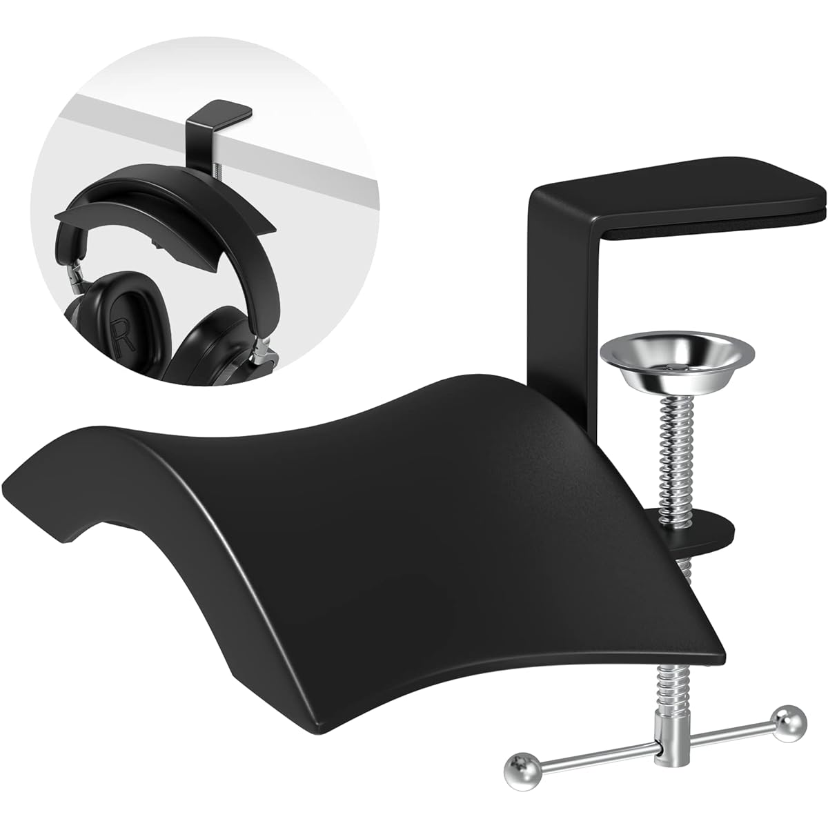 Tandler Headphone Hook Holder for Headsets Hanger Mount Headphone Stand Adjustable Under Desk Design Arched Support Fits Earphones Perfectly without Pressing B-Black