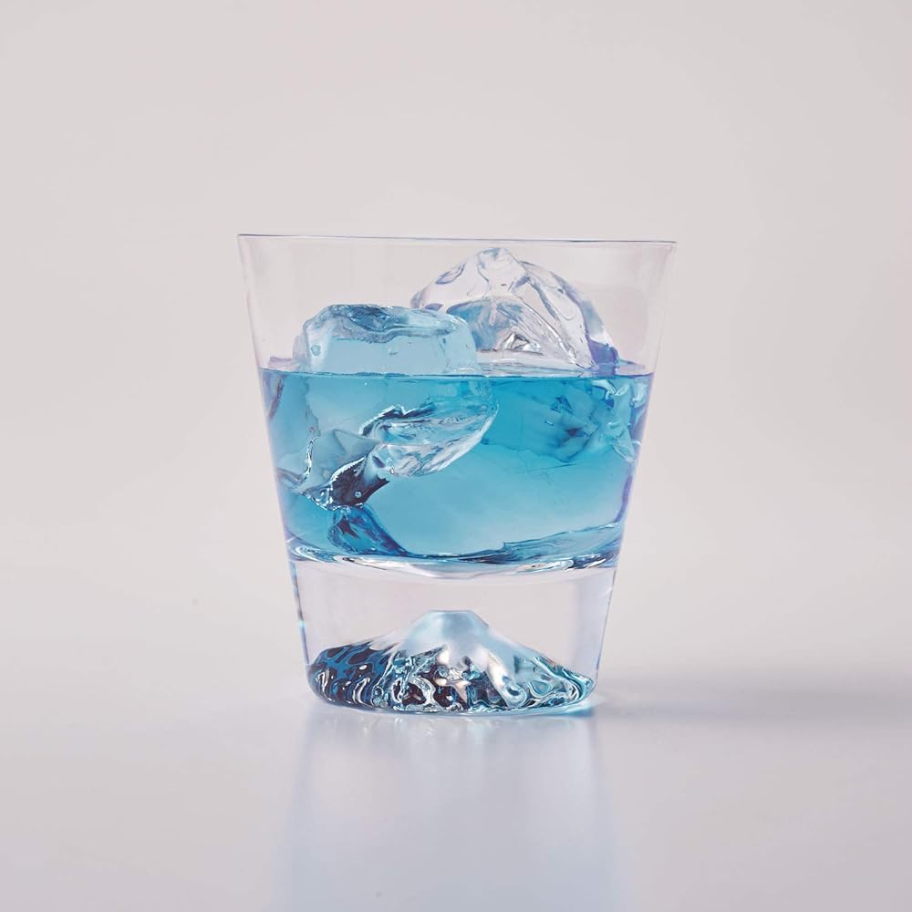 Tajima Glass Edo Glass Mt. Fuji rocks glass in wooden box