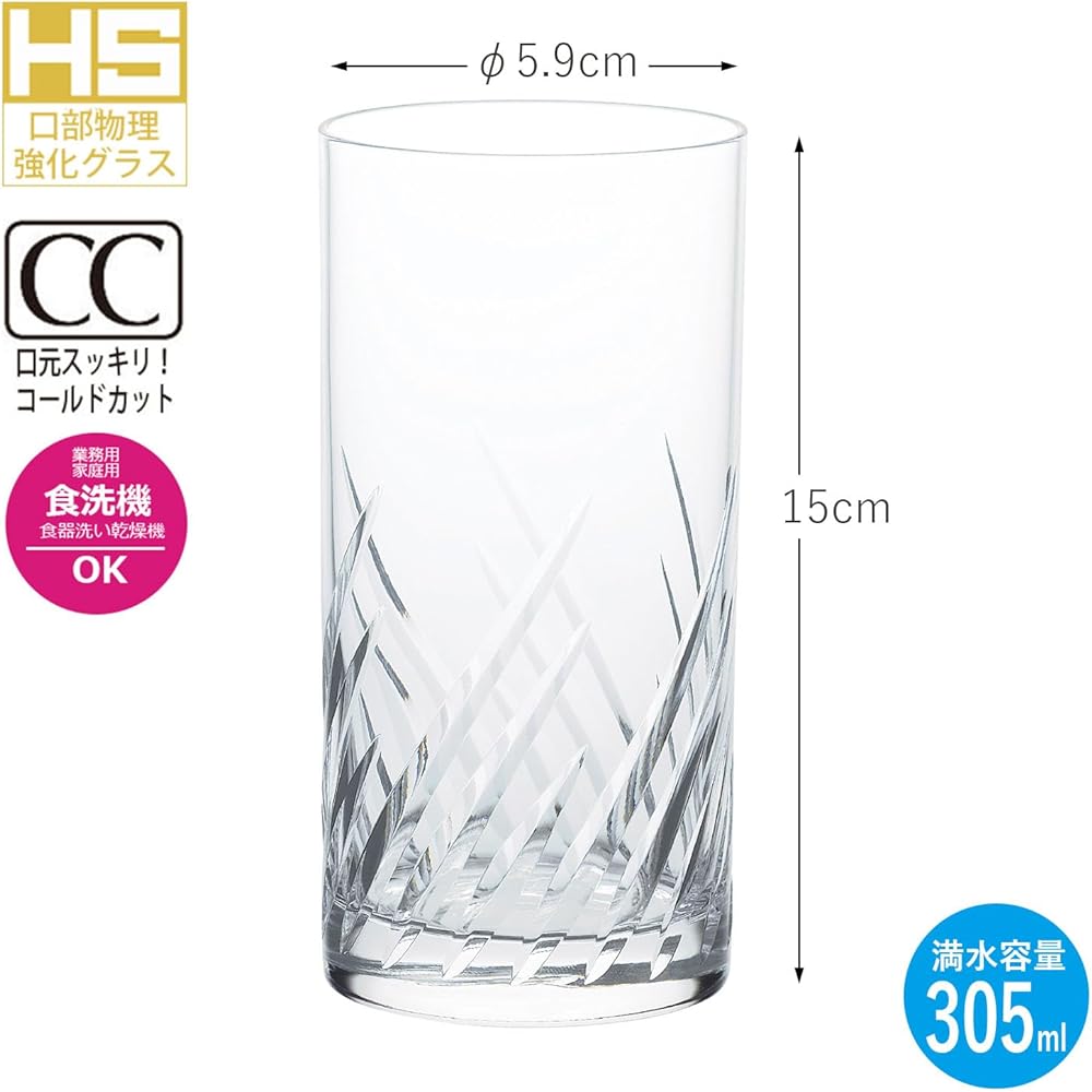 Toyo Sasaki Glass Trough Tumbler Made in Japan Dishwasher Safe Clear 360ml Set of 6 07115HS-E101