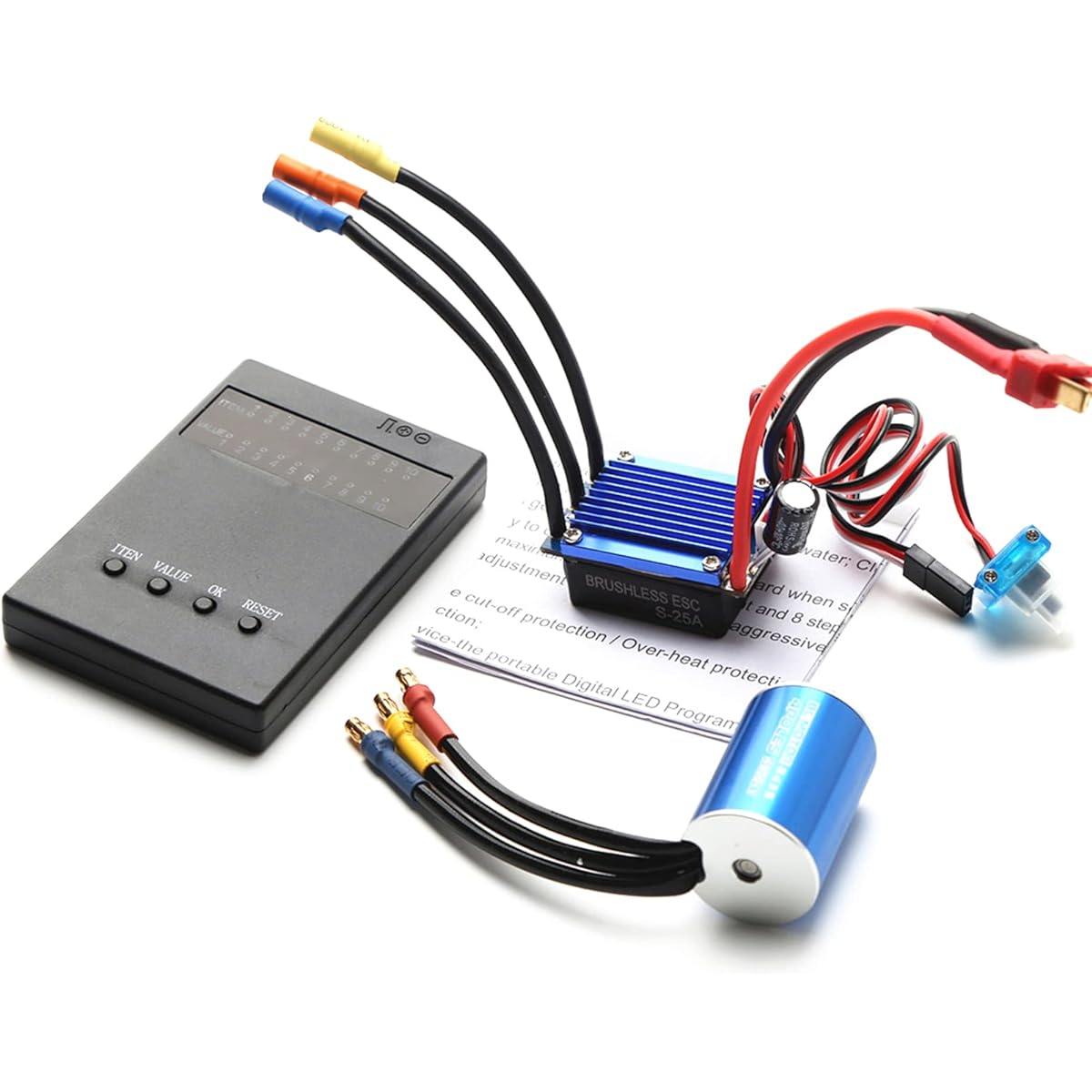 fangzi Brushless Motor, 2435 4500KV Brushless Motor with 25A ESC Programming Card Replacement for HSP 1/16 1/18 Remote Control Truck Car