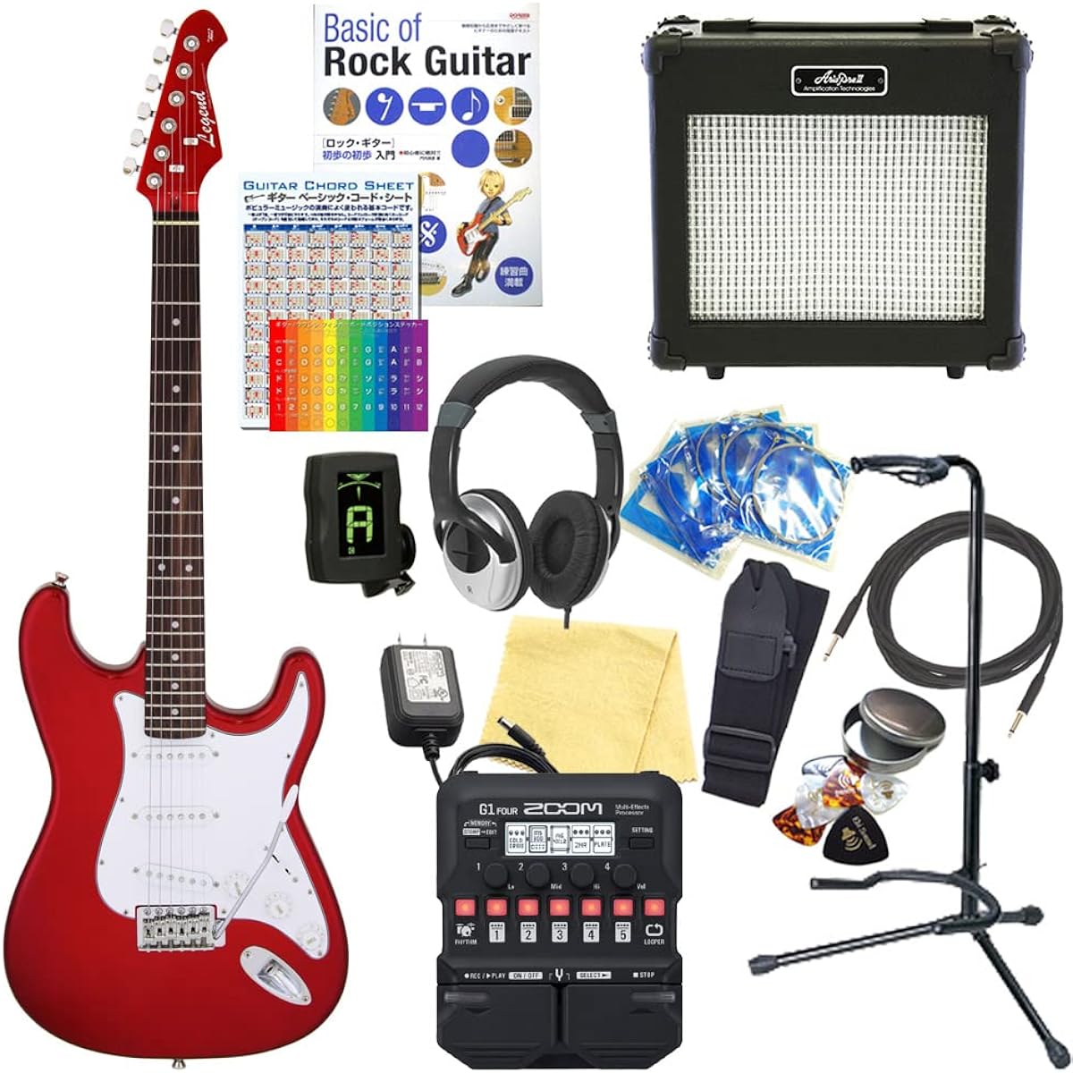 Electric Guitar Beginner Set Stratocaster Type 18-piece Set Legend LST-Z CACA [ZOOM G1Four Multi-Effector Included]