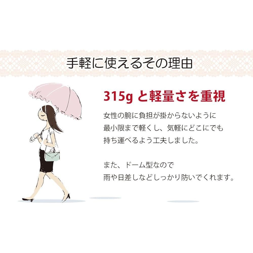 Okamoto Harajuku Store Sun and rain parasol with frills (UV protection / UV shielding rate 99% / Reflection cut) Lightweight long umbrella (light shielding / heat shielding / water repellent) Dome shape 60cm
