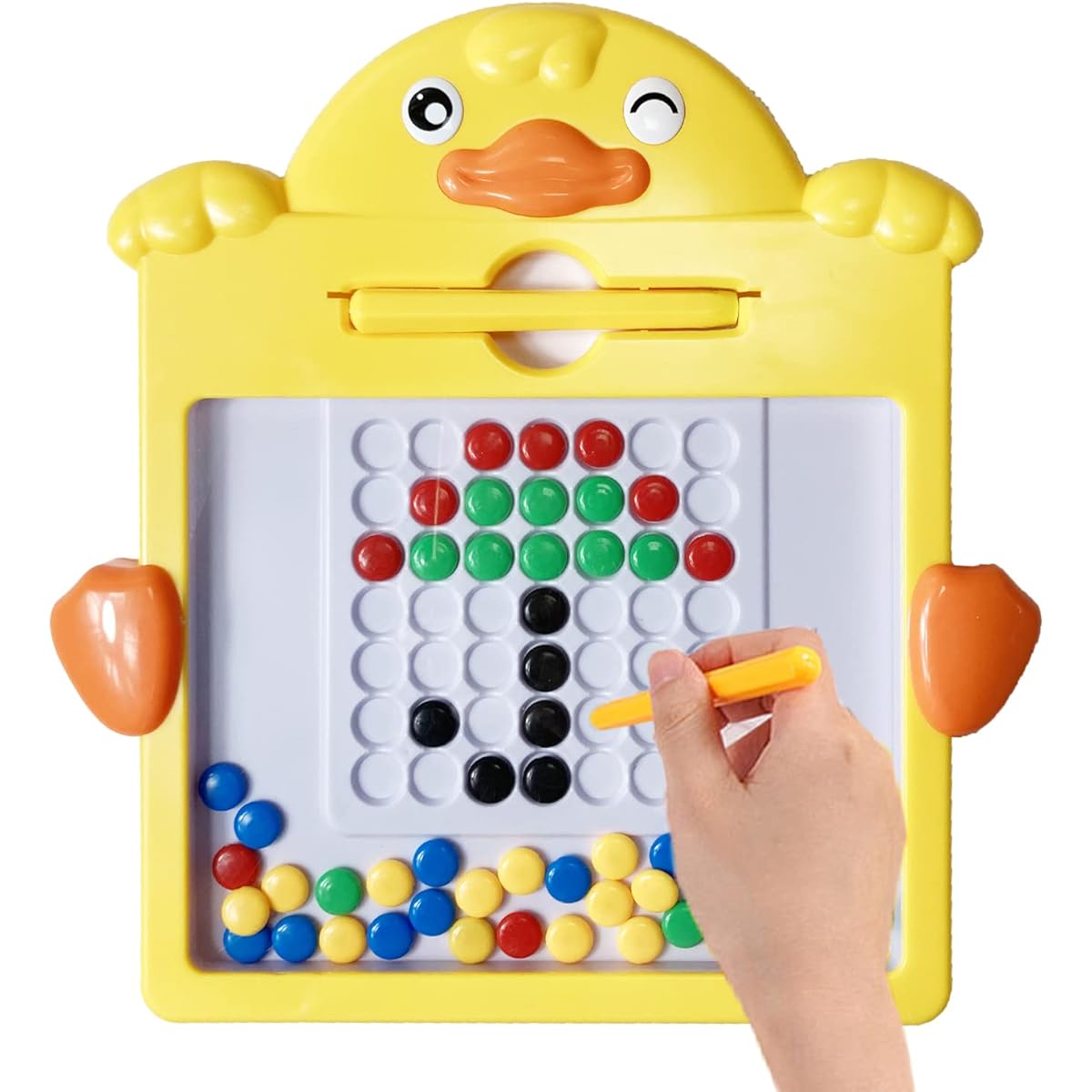 HINSLEAMER 10.3" Magnetic Drawing Board for Kids Toddlers Magnetic Dot Art Doodle Board with Pens & Beads Montessori Educational Preschool Toys for Ages 3 4 5 6 Boys Girls (Medium Yellow Duck)